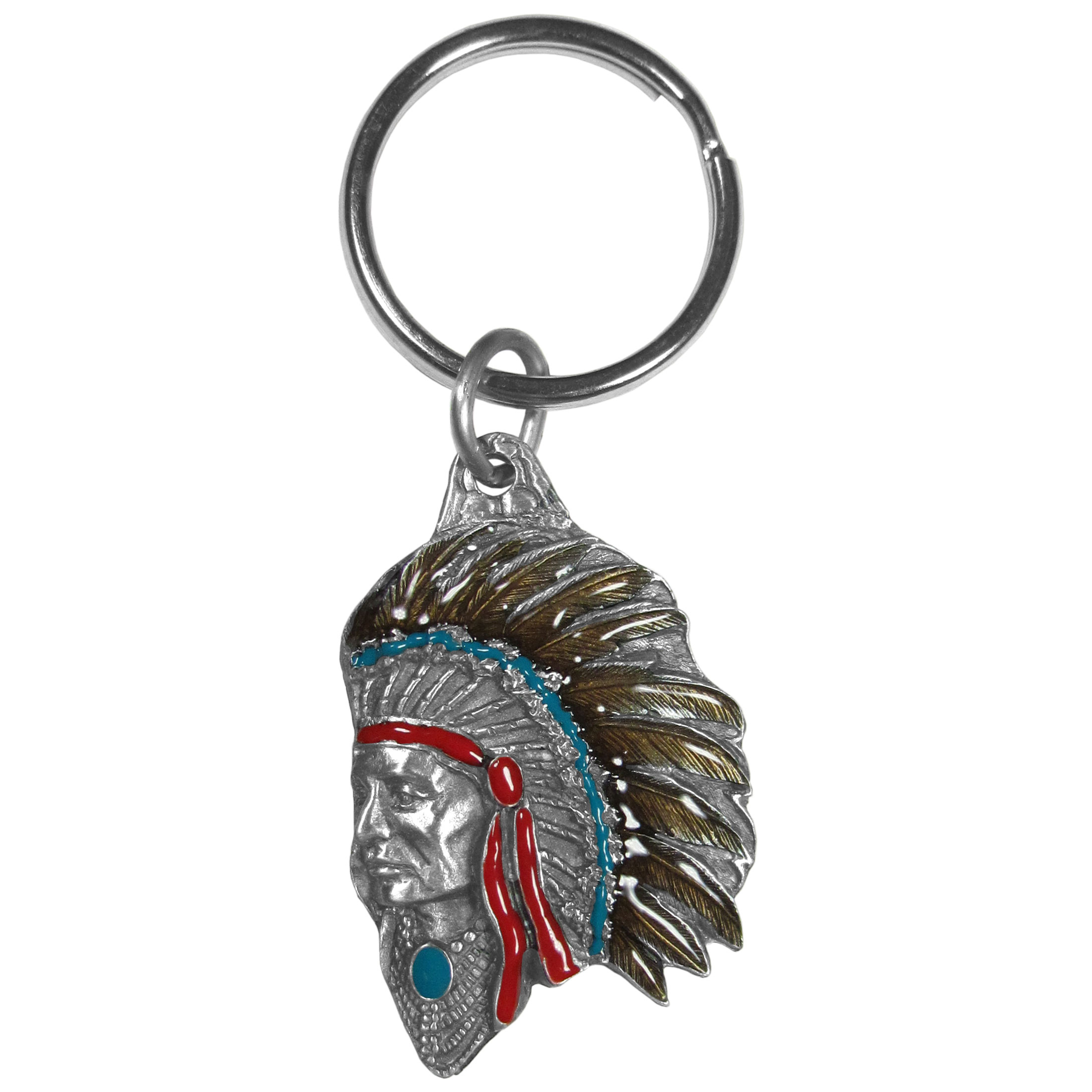 Carved Indian Chief Key Chain with Hand Painted Details